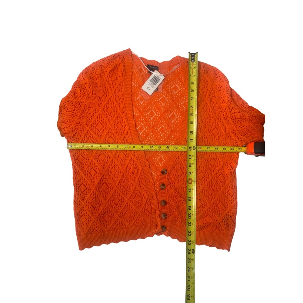 (H-237)Torrid Womens Orange Open Knit Cardigan Sweater Size 2X Plus Short Sleeve - Picture 9 of 9